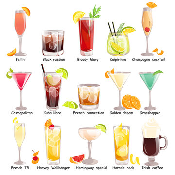 Set of classic official cocktails "Contemporary Classics". Vector illustration.