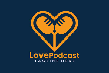 Flat love podcast logo template vector design illustration