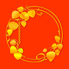 on a square canvas, a composition inscribed in a circle of autumn birch leaves, birch catkins and a place for text