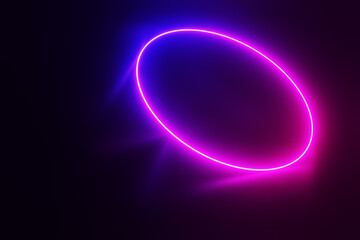 Neon ring in a dark room at night. 3d rendering illustration.