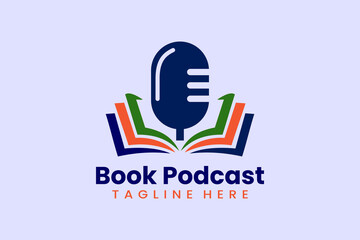Flat book podcast logo template vector design illustration
