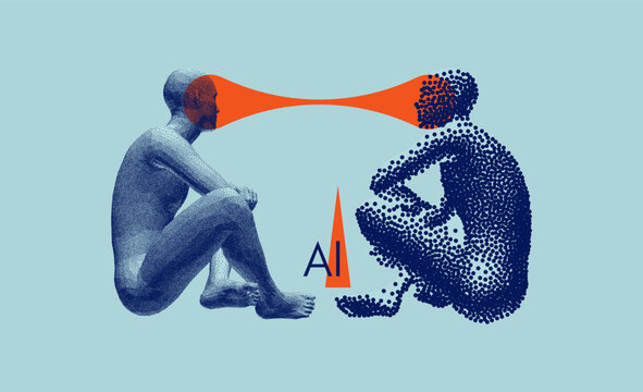 Communicating people. Visual contact. People talk face to face. Illustration of the communication between two humans in form of telepathy. Mind reading concept. Battle with yourself. 3d vector.