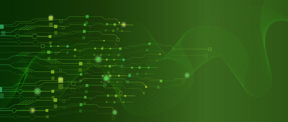 The concept of quantum computer technologies. Futuristic circuit board background vector. Modern technology printed circuit board texture background design. The waves are flowing. Quantum explosion te