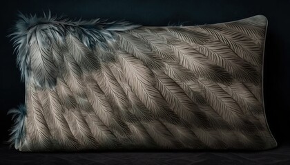  a decorative pillow with a feather pattern on the back of it.  generative ai