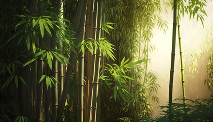  a painting of a bamboo tree in a forest of bamboos.  generative ai