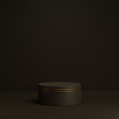 black cylinder display and presentation in a dark scene, and objects, 3D rendering
