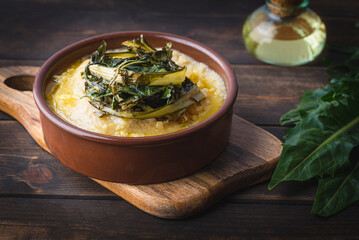 Pugliese recipe   Fave e cicoria:  fava beans or broad beans porridge  with Asparagus chicory,...