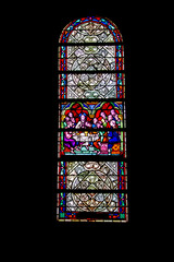 Saintes-Marie-du-Mont. Vitrail de l'église Notre-Dame de l'Assomption. Manche. Normandie