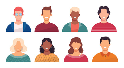 Happy people or multiracial people avatars. Different man and woman characters collection. Vector illustration.