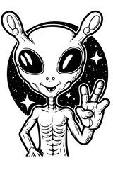 alien showing peace sign.