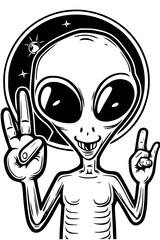 alien showing peace sign.