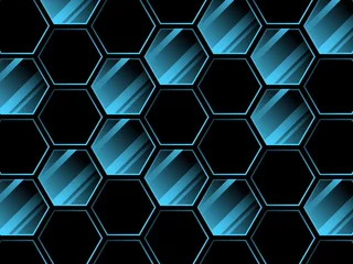 Tapeten サイバーパンクな六角形の背景　横位置　ブラック＆ターコイズブルー © ベルベットR
