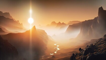 Obraz premium an alien landscape with a river running through the middle of it. generative ai