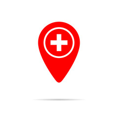 Obraz premium Hospital location icon vector. Health care position pin sign symbol
