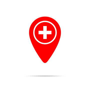 Hospital location icon vector. Health care position pin sign symbol