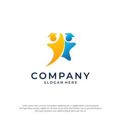 education logo two graduate people premium vector