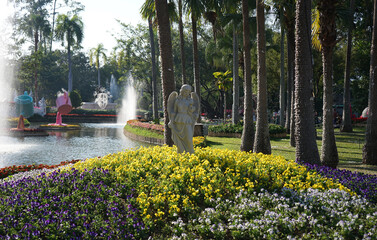 Fototapeta na wymiar Chiang Mai City Park, Thailand, February 15, 2023: Chiang Mai City Park. There are many kinds of flower gardens and they are very beautiful.