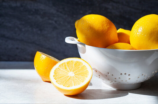 Meyer lemons, whole and halved
