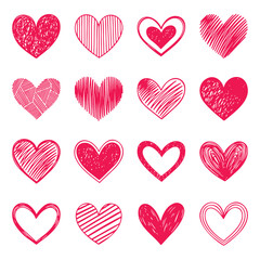 a bunch of hearts drawn in red ink. illustration pack