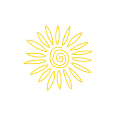 Cartoon sunshine icon or logo. Children nursery decoration with sunny day designs. Kid happy morning vector. Warm shining beams