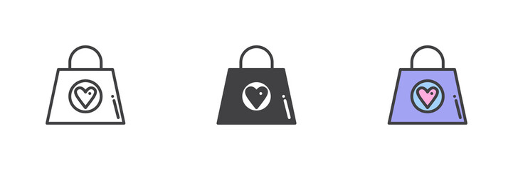 Shopping bag with heart different style icon set
