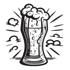Glass of beer with foam hand drawn sketch illustration Cartoon