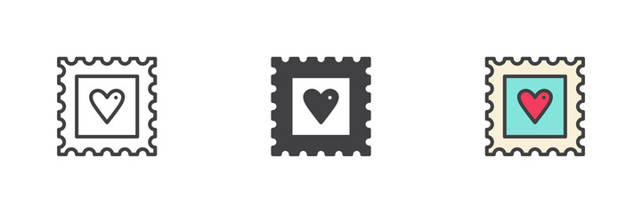 Heart stamp different style icon set