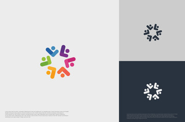 abstract global crown people colorful logo minimalist style illustration. Teamwork symbol.