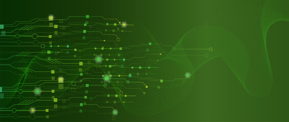 The concept of quantum computer technologies. Futuristic circuit board background vector. Modern technology printed circuit board texture background design. The waves are flowing. Quantum explosion