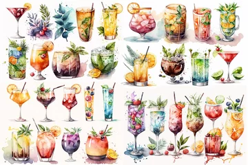Foto op Plexiglas Watercolor illustration of drinks and cocktails collection on white background - AI generative © Giordano Aita