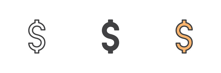 Dollar sign different style icon set