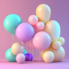 Balloons for festivities, on pastel background, realistic, banner.
