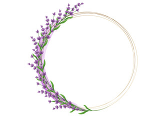 Round floral frame of lavender flowers.