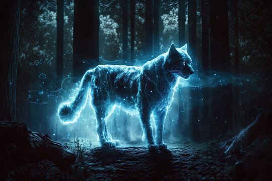 Power shaped panter in a mysterious forest, Generative AI