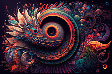  Abstract colorful  background with texture, sea world, shrimp , lines, shapes, and curves illusions ai 