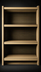 Empty wooden shelves with copy space. AI generative image.