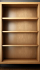 Empty wooden shelves with copy space. AI generative image.
