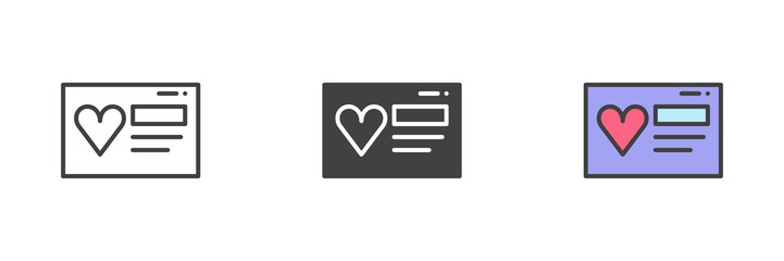 Postal card with heart different style icon set