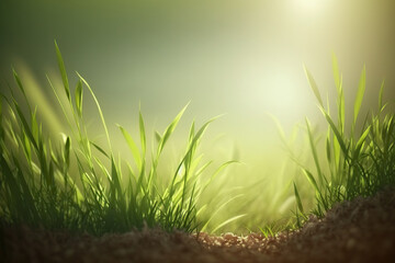 Beautiful abstract spring green grass background with copy space. Blank place for text. Ai generative image.
