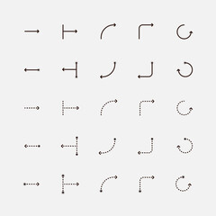 Arrows vector icon set. Rounded thin and light minimalistic arrow design for your projects, check them out. Desktop and mobile app, UI, infographics, business plan, education. Vector illustration.