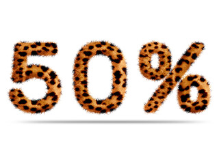 50 percent with leopard fur texture for special offer discount sale concept