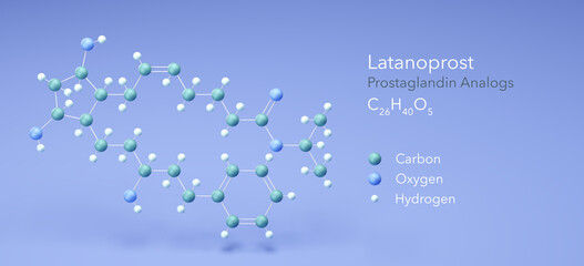latanoprost molecule, molecular structures, prostaglandin analogs, 3d model, Structural Chemical Formula and Atoms with Color Coding