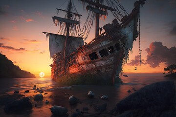 Obraz premium abandoned ship created using AI Generative Technology