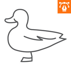 Duck line icon, outline style icon for web site or mobile app, animals and bird, mallard vector icon, simple vector illustration, vector graphics with editable strokes. - obrazy, fototapety, plakaty