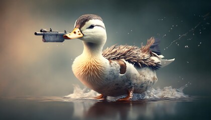 duck shooting a gun created using AI Generative Technology
