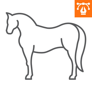 Horse line icon, outline style icon for web site or mobile app, animals and livestock, mustang vector icon, simple vector illustration, vector graphics with editable strokes.