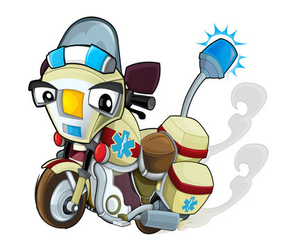 Cartoon motorcycle riding to the rescue illustration for children