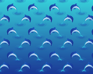 Vector seamless pattern with dolphin, an underwater blue animal for covers, backgrounds, decorations, stickers, labels.