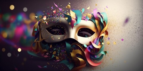 colorful carnival party mask background, Generative AI