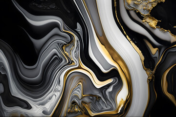 Black, white, golden, silver, abstract marble texture, Generative AI